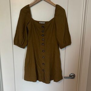 Trf Zara Size S Safari style button down mini dress with puff sleeves like new
